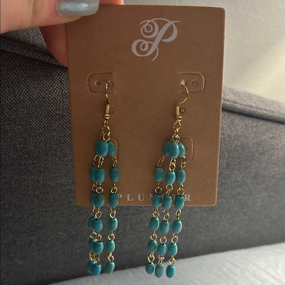 Plunder Turquoise Beaded Cascade Earrings with Gold Accents